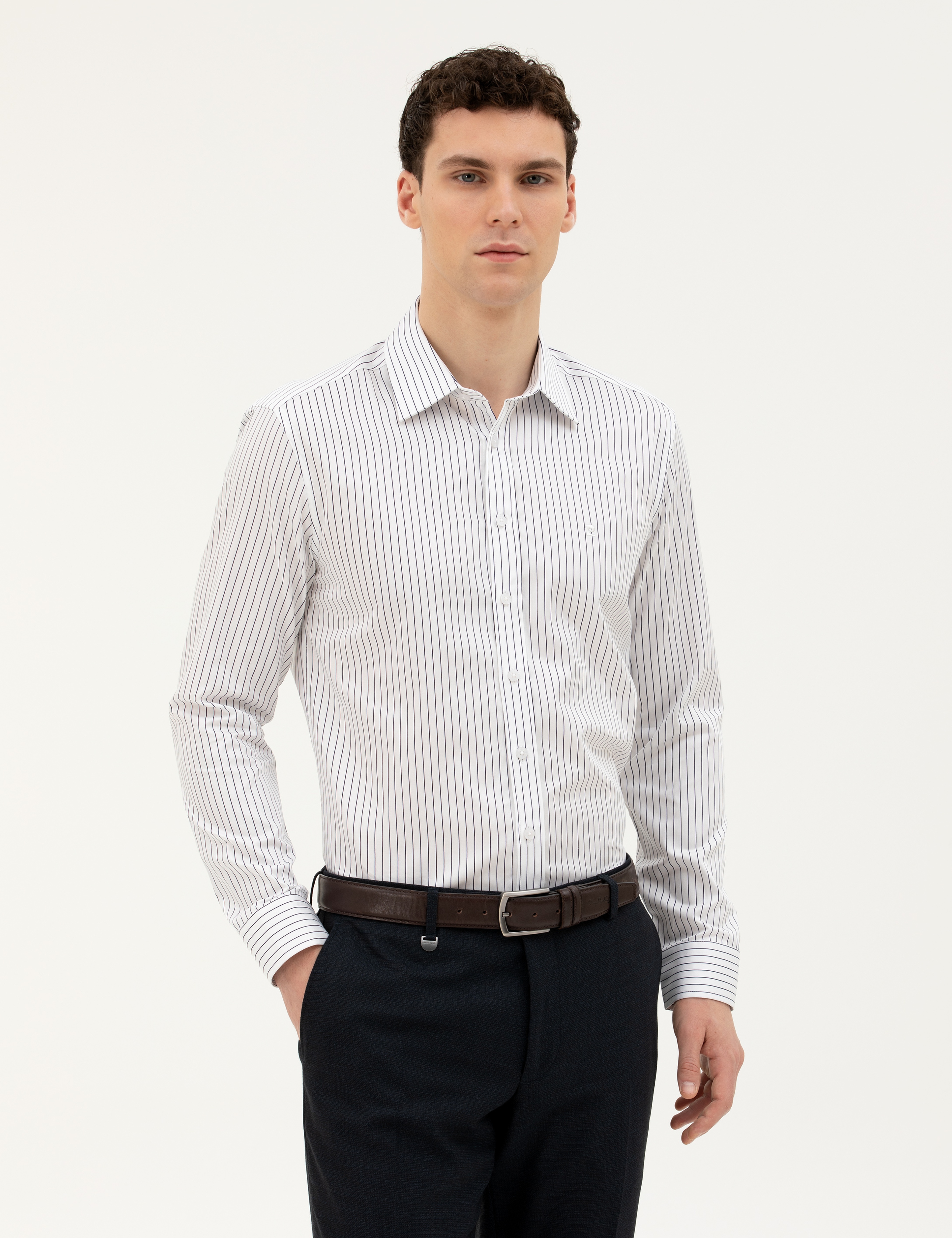 Lacivert Slim Fit Uzun Kollu Gömlek - Image 1