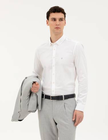 Beyaz Slim Fit Uzun Kollu Gömlek