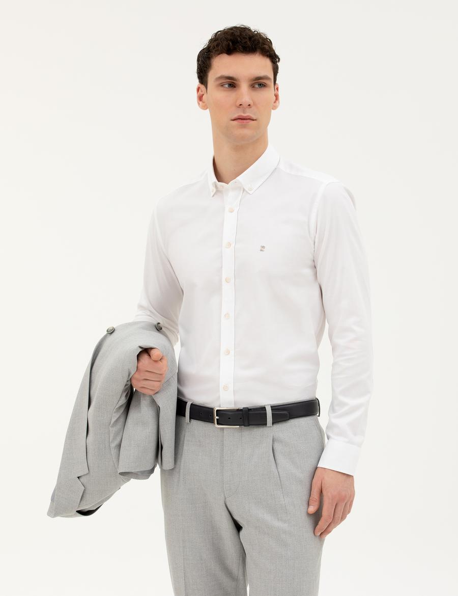 Beyaz Slim Fit Uzun Kollu Gömlek