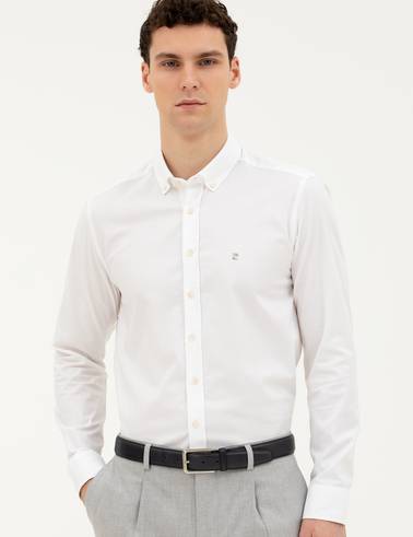 Beyaz Slim Fit Uzun Kollu Gömlek