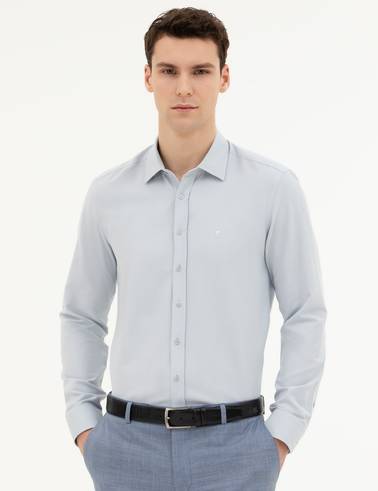 Gri Slim Fit Uzun Kollu Gömlek