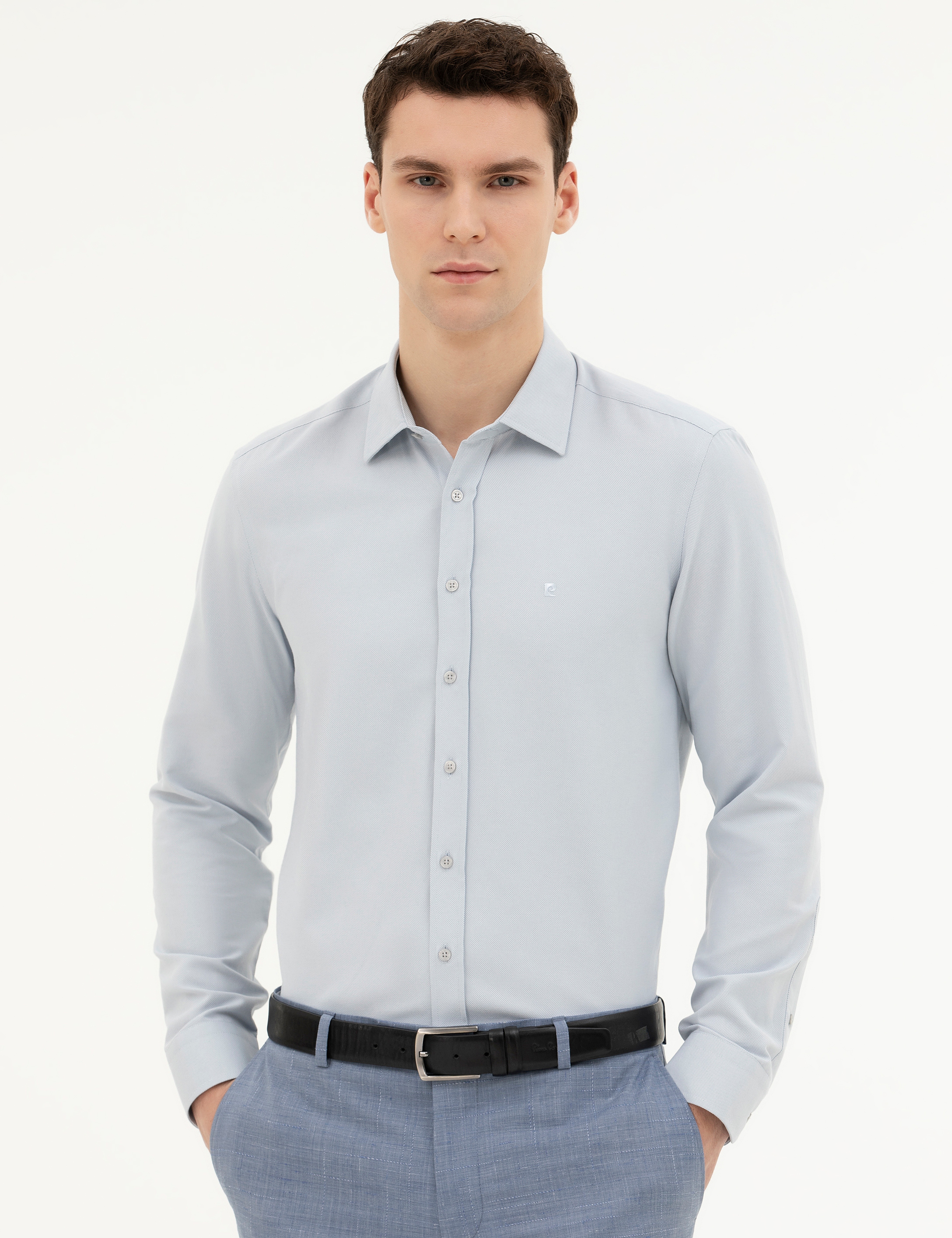Gri Slim Fit Uzun Kollu Gömlek - Image 3