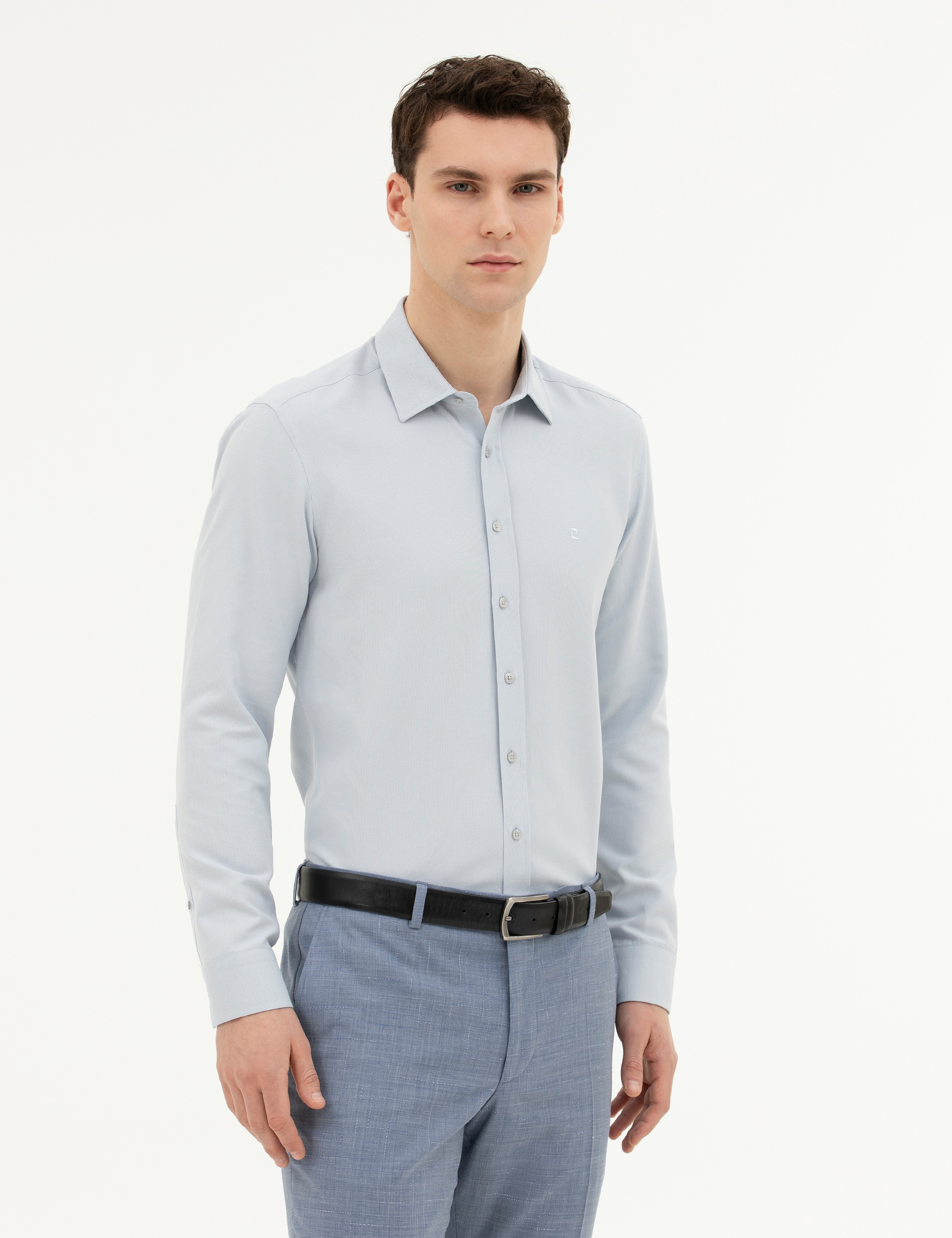 Gri Slim Fit Uzun Kollu Gömlek - Image 1