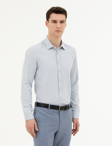Gri Slim Fit Uzun Kollu Gömlek