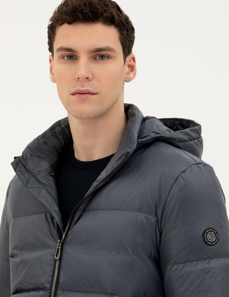 İndigo Kapüşonlu Şişme Mont