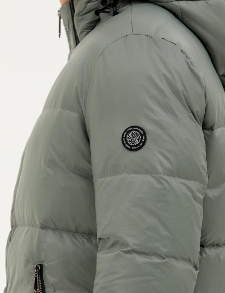 Gri Kapüşonlu Şişme Mont