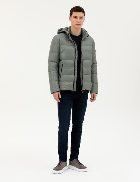 Gri Kapüşonlu Şişme Mont - 50272957072