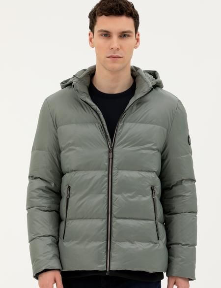 Gri Kapüşonlu Şişme Mont - 50272957072