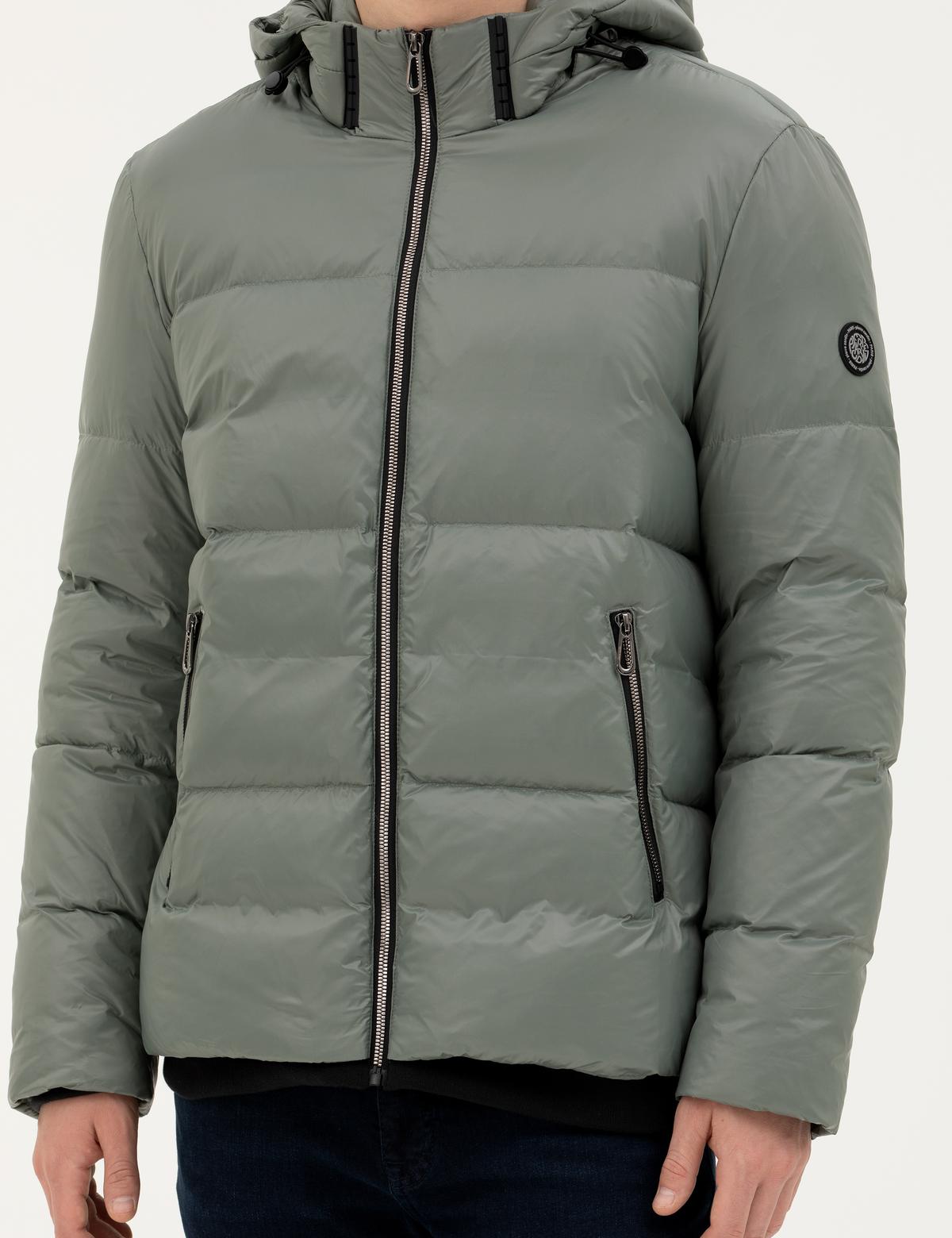 Gri Kapüşonlu Şişme Mont - 50272957072