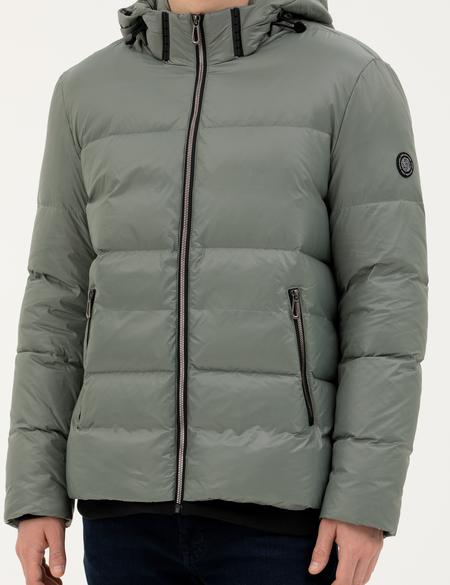 Gri Kapüşonlu Şişme Mont - 50272957072