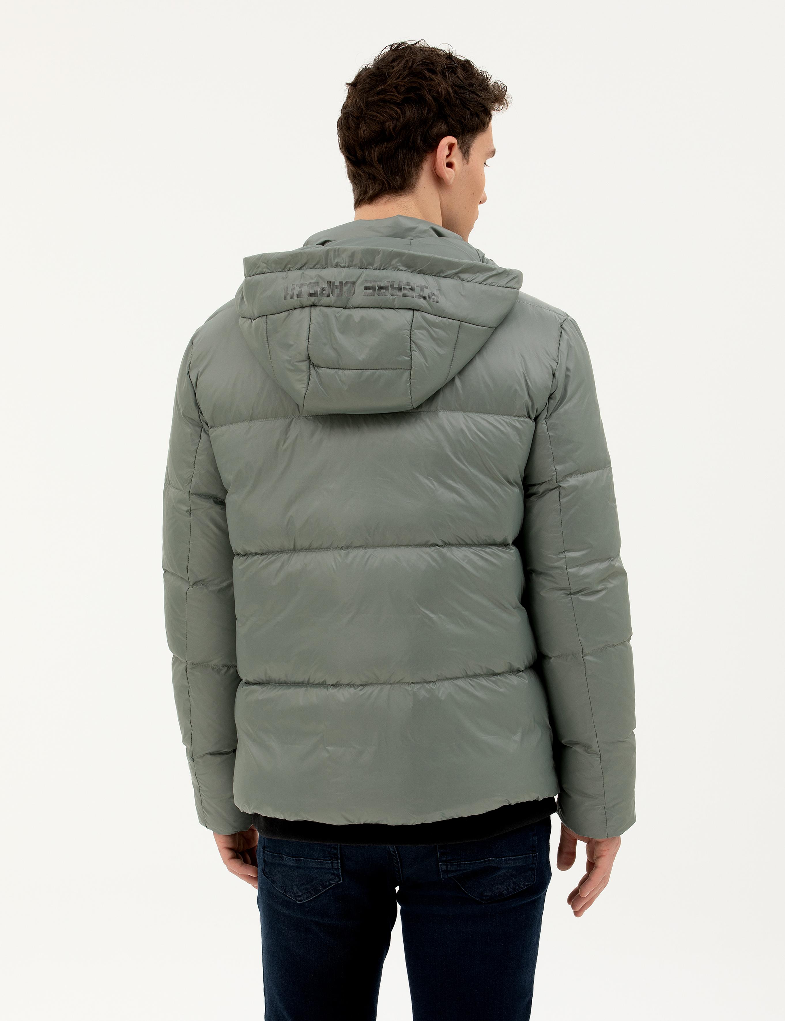 Gri Kapüşonlu Şişme Mont