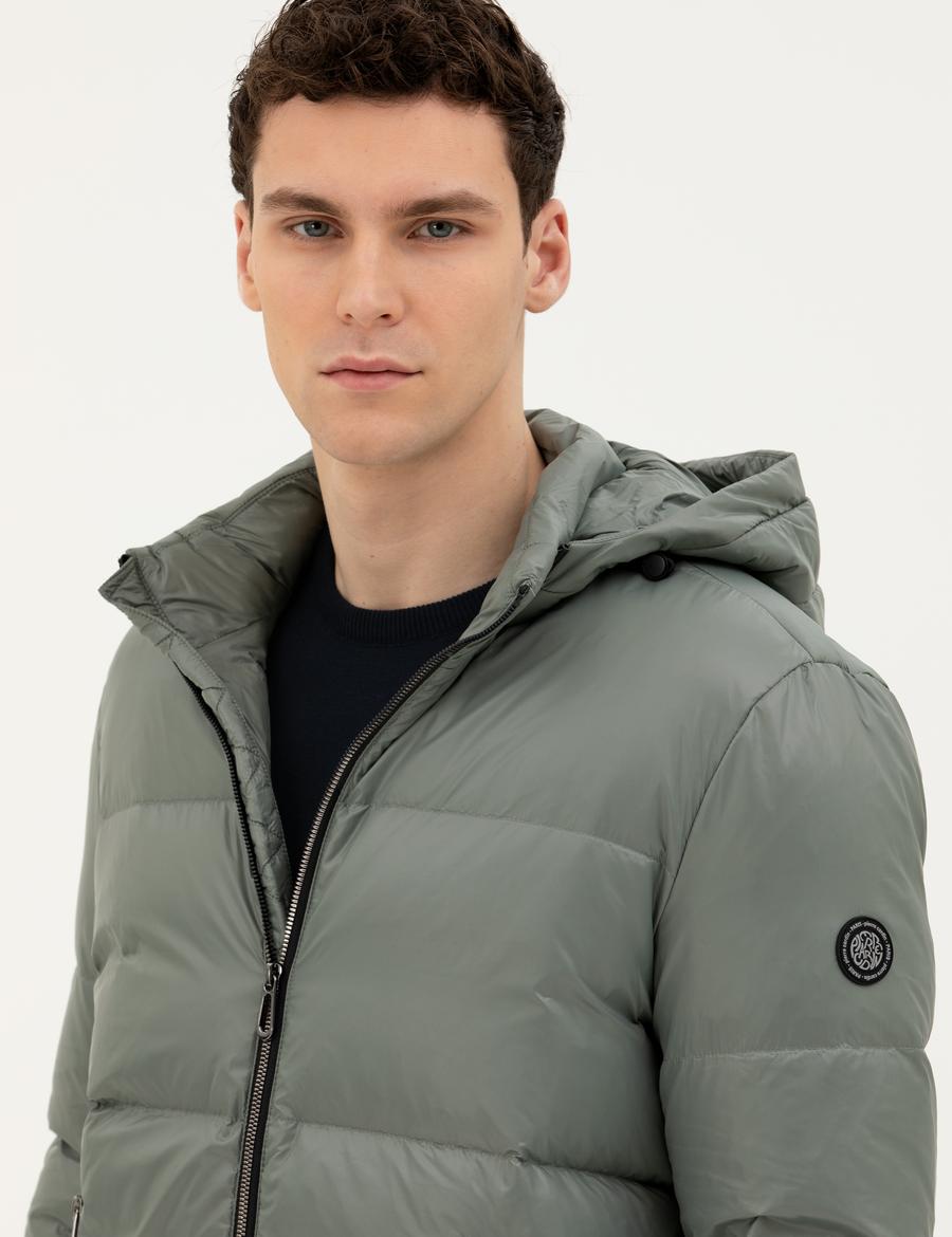 Gri Kapüşonlu Şişme Mont