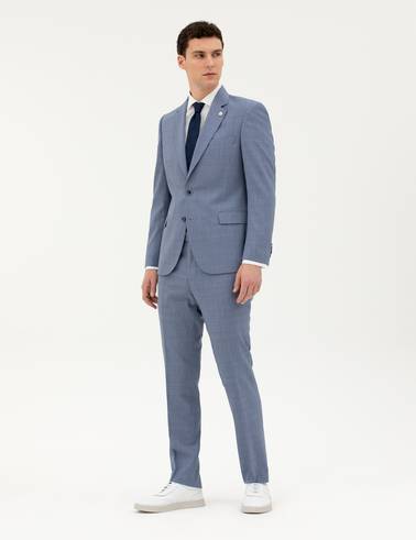 Koyu Mavi Slim Fit Yün Takım Elbise