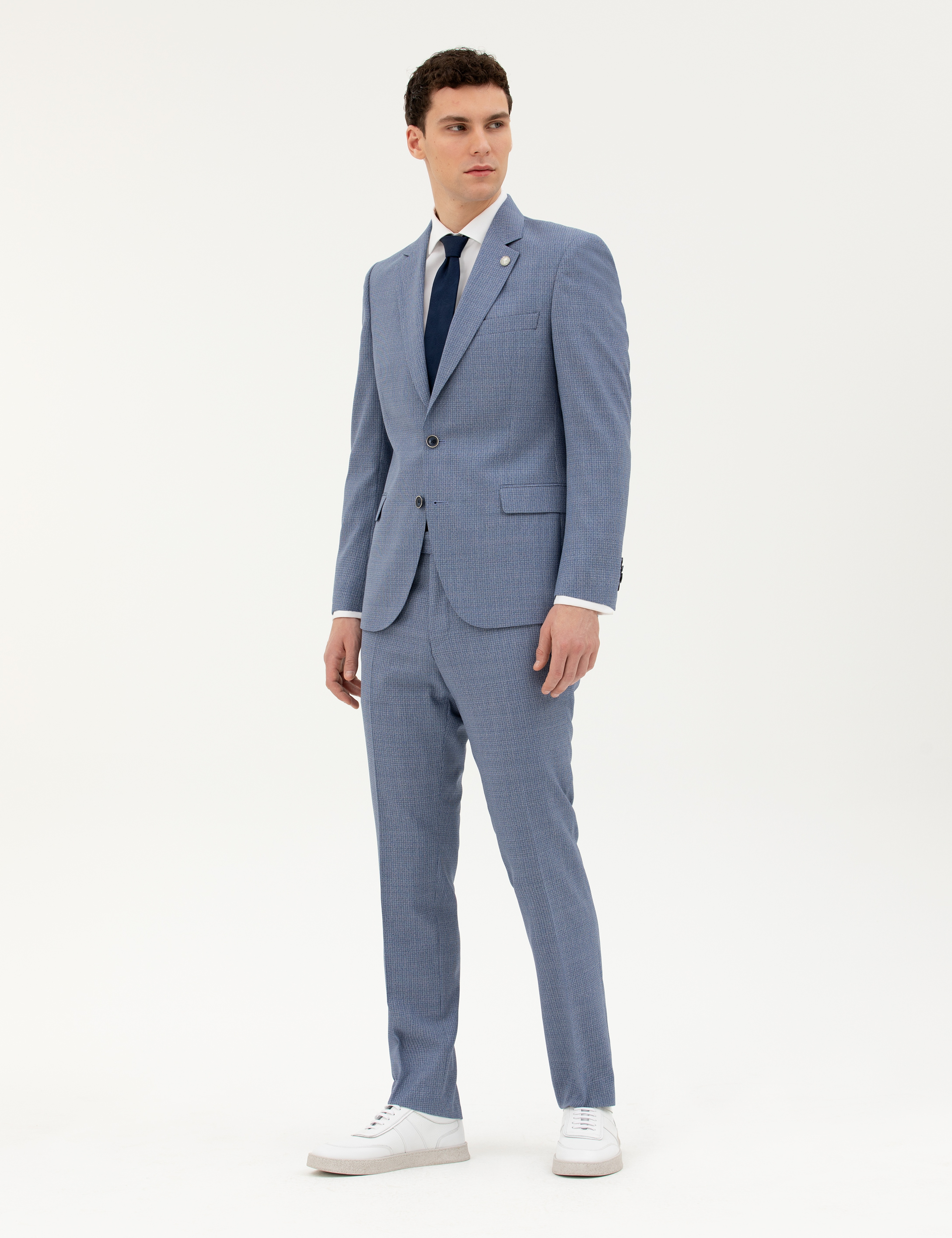 Koyu Mavi Slim Fit Yün Takım Elbise