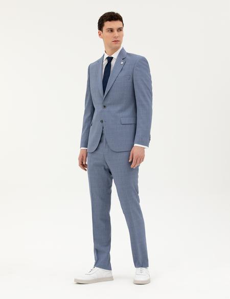 Koyu Mavi Slim Fit Yün Takım Elbise - 50285420008