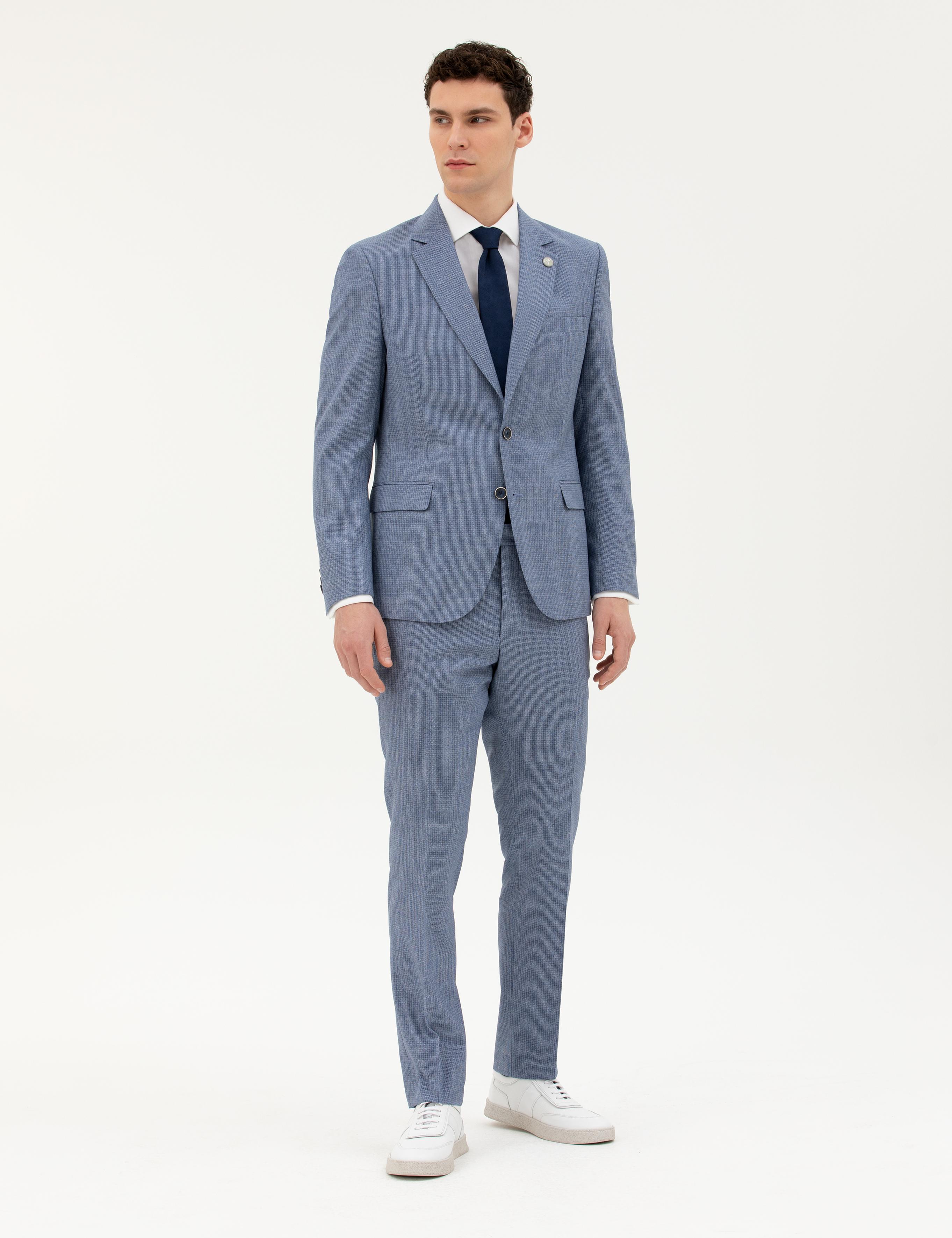 Koyu Mavi Slim Fit Yün Takım Elbise