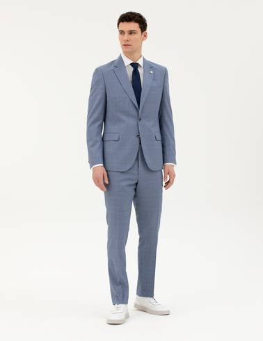 Koyu Mavi Slim Fit Yün Takım Elbise