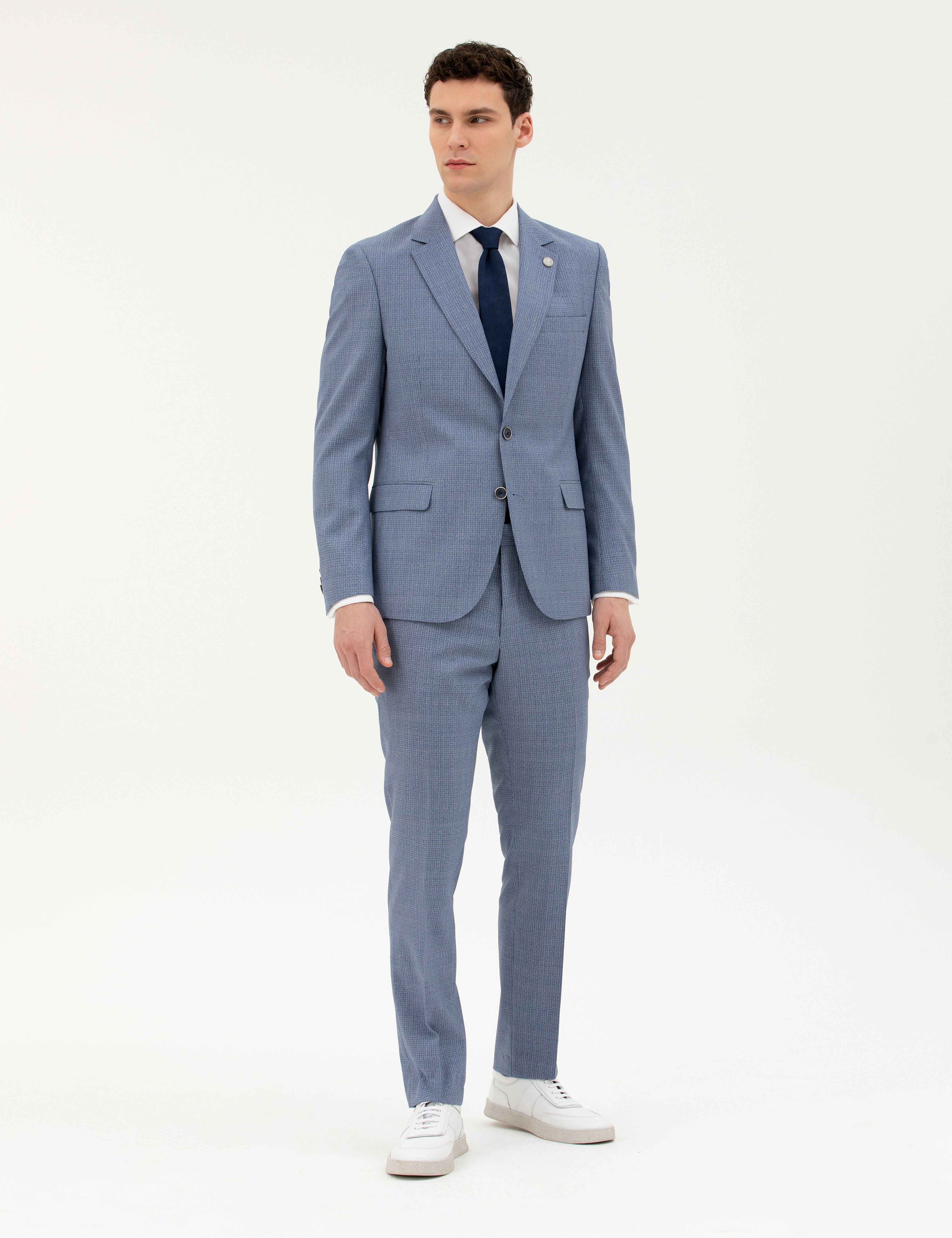 Koyu Mavi Slim Fit Yün Takım Elbise - Image 1