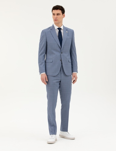 Koyu Mavi Slim Fit Yün Takım Elbise