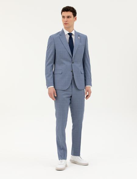 Koyu Mavi Slim Fit Yün Takım Elbise - 50285420008