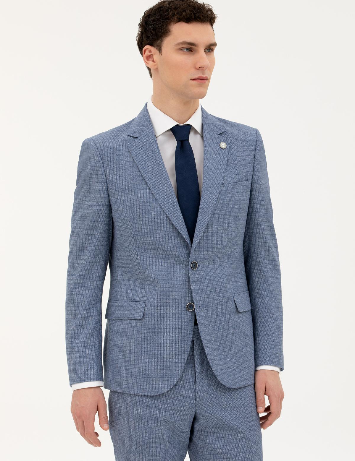 Koyu Mavi Slim Fit Yün Takım Elbise - 50285420008