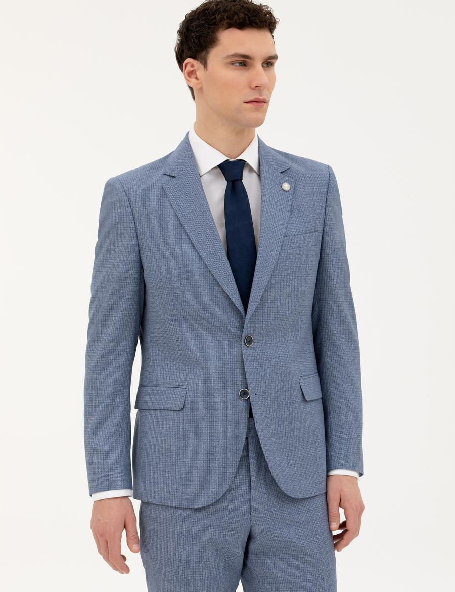 Koyu Mavi Slim Fit Yün Takım Elbise