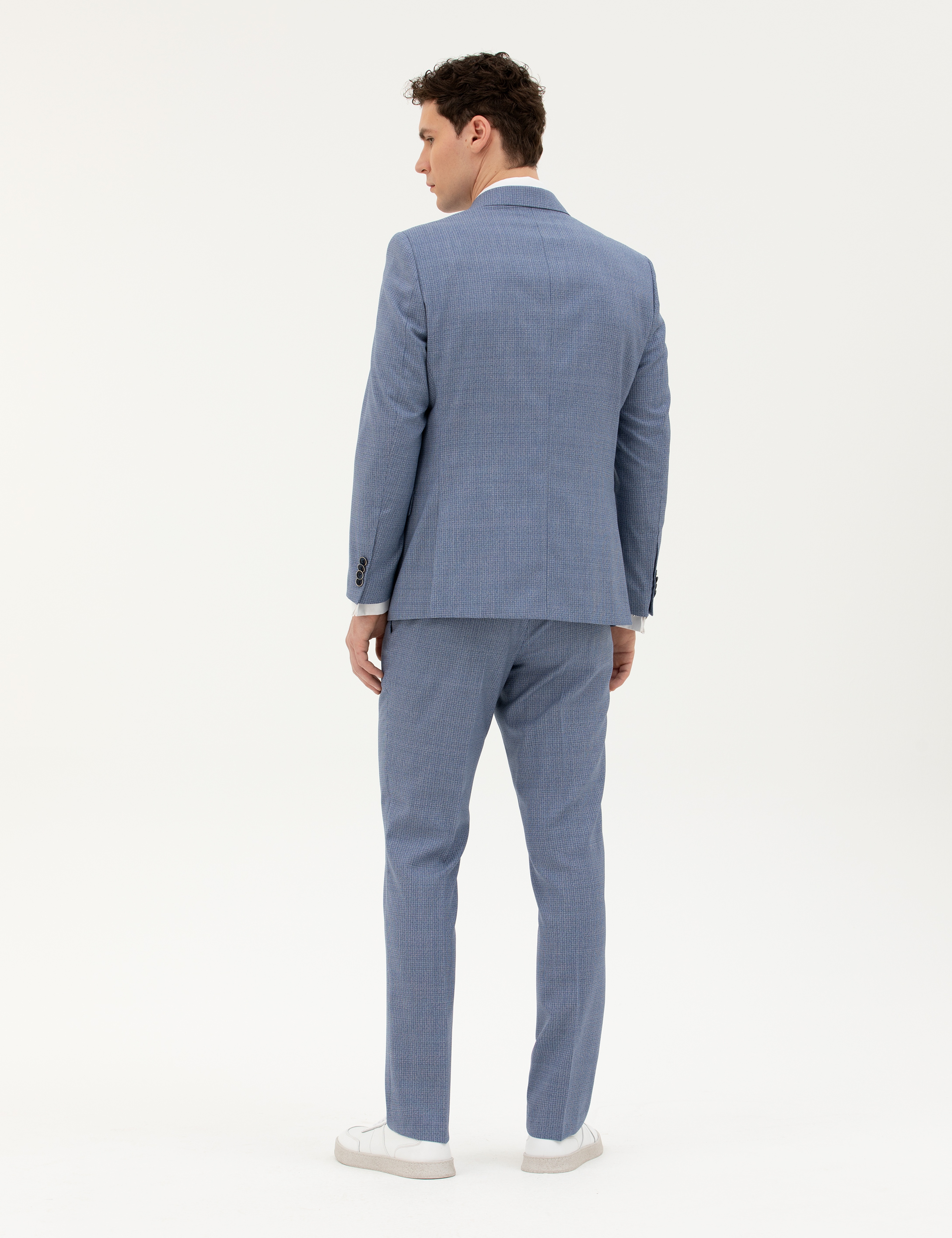 Koyu Mavi Slim Fit Yün Takım Elbise - Image 5