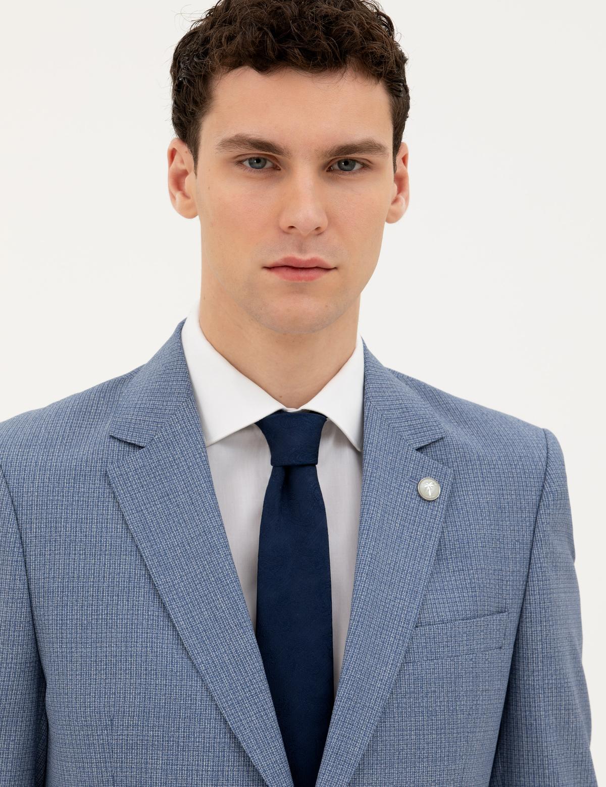 Koyu Mavi Slim Fit Yün Takım Elbise - 50285420008