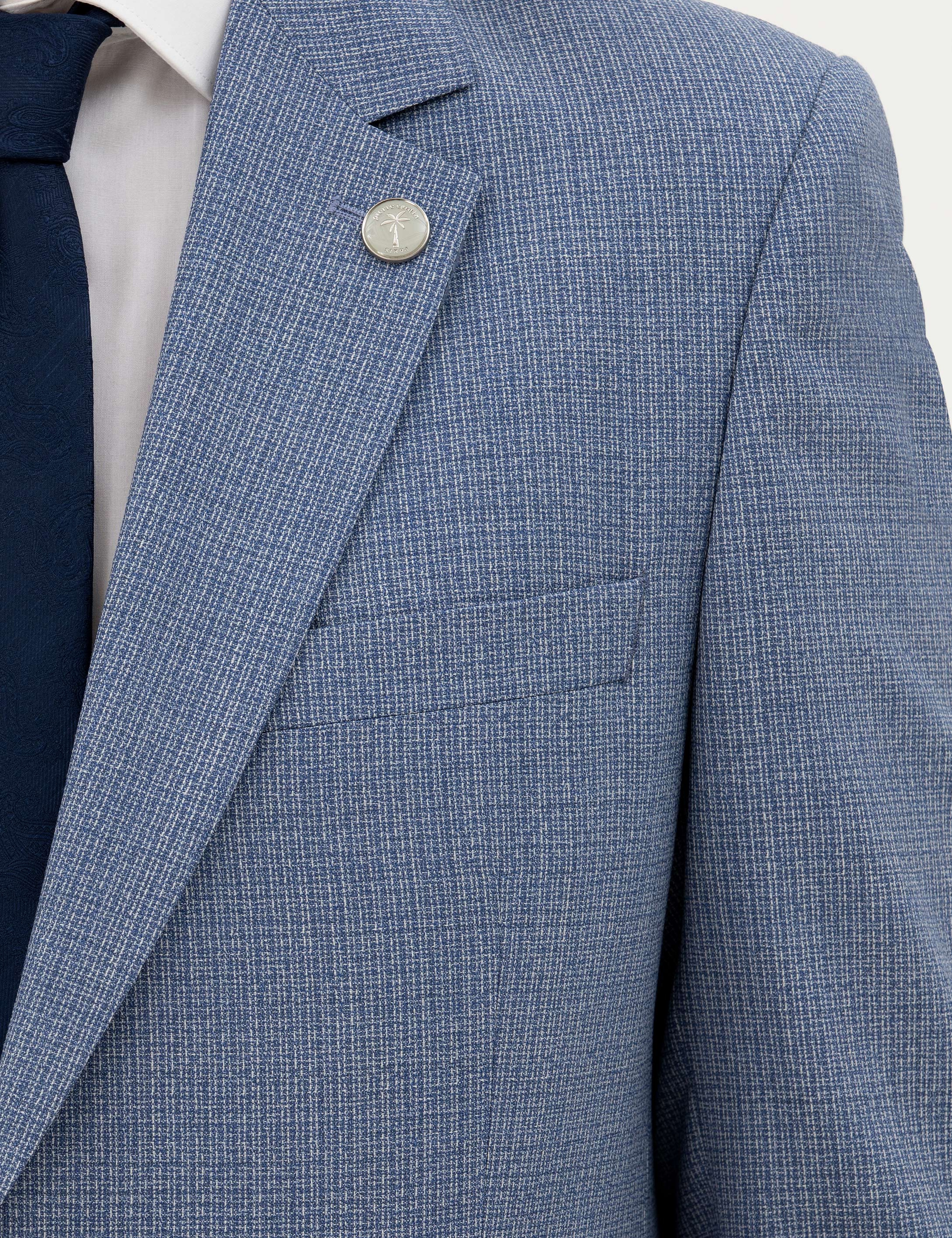 Koyu Mavi Slim Fit Yün Takım Elbise - Image 7