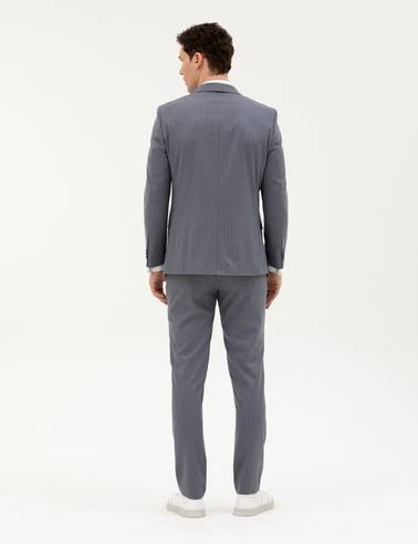 Koyu Mavi Ex. Slim Fit Çizgili Takım Elbise