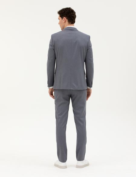 Koyu Mavi Ex. Slim Fit Çizgili Takım Elbise - 50287193005