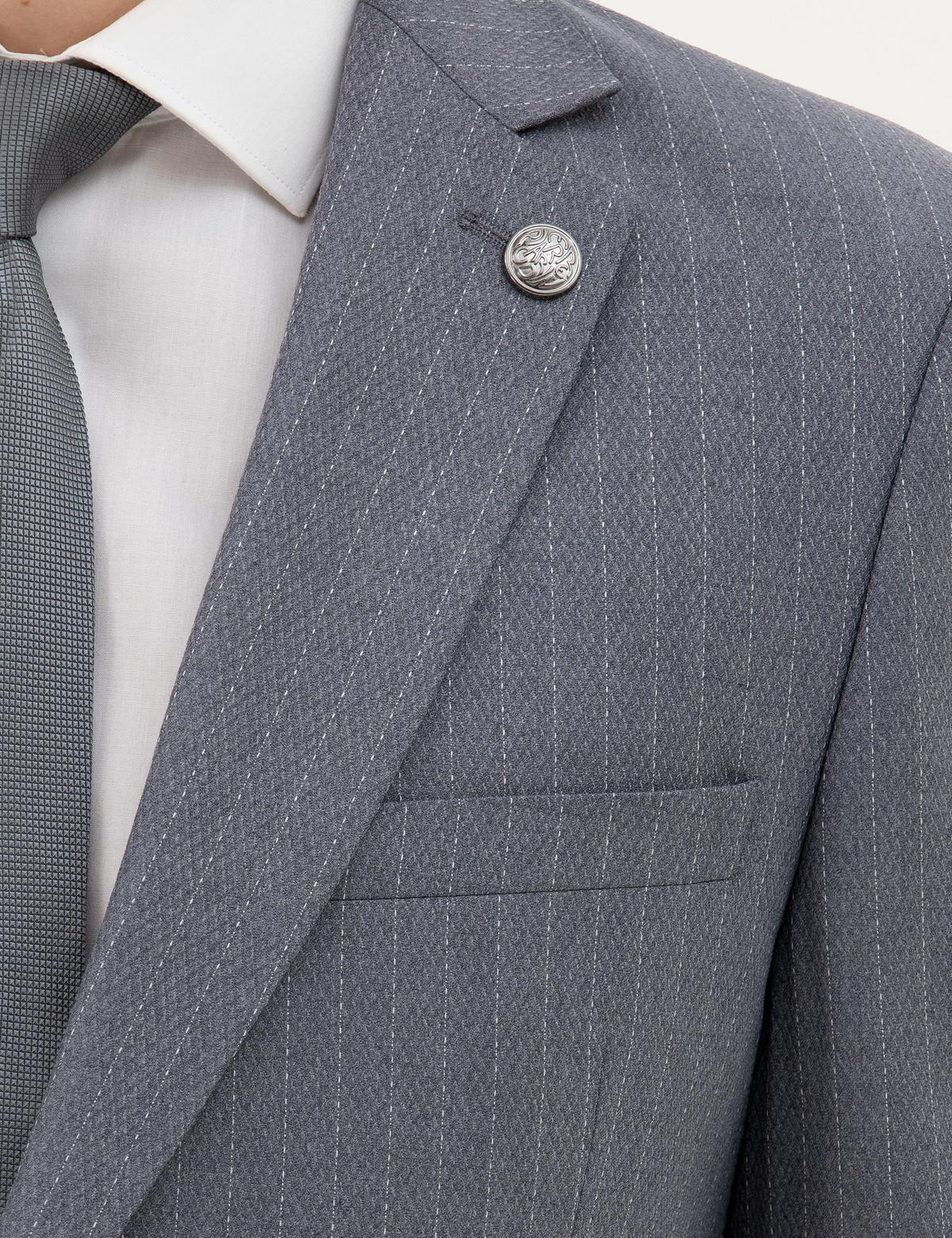 Koyu Mavi Ex. Slim Fit Çizgili Takım Elbise - 50287193005