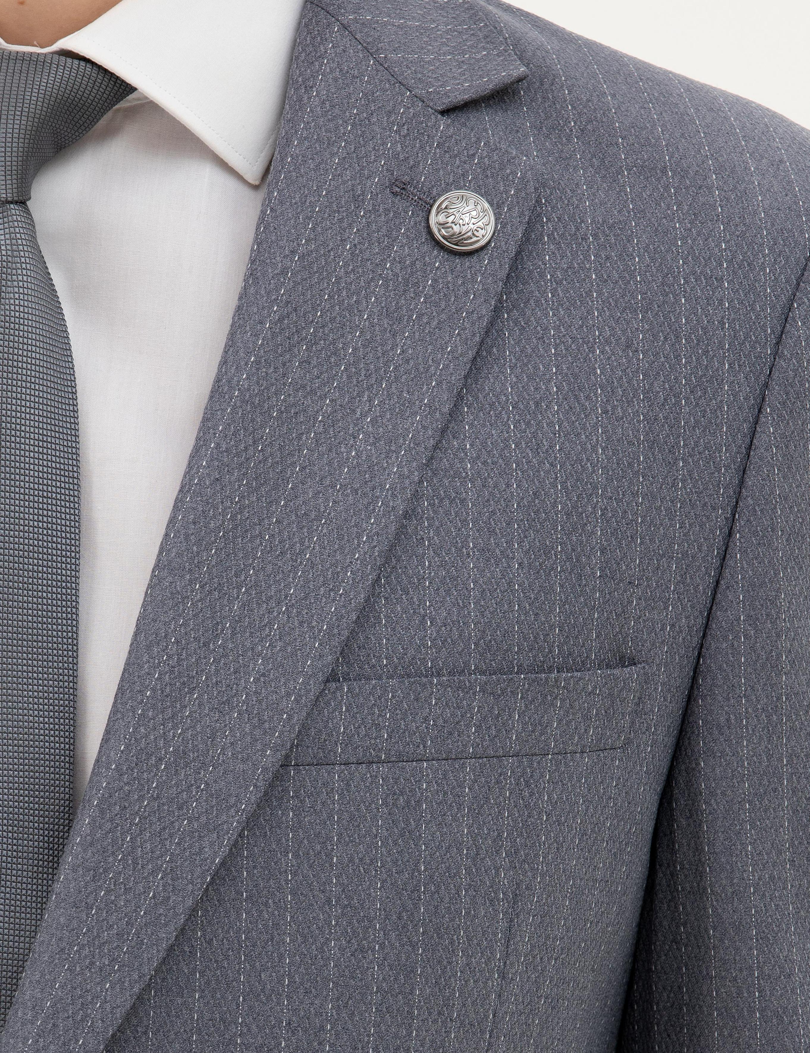 Koyu Mavi Ex. Slim Fit Çizgili Takım Elbise