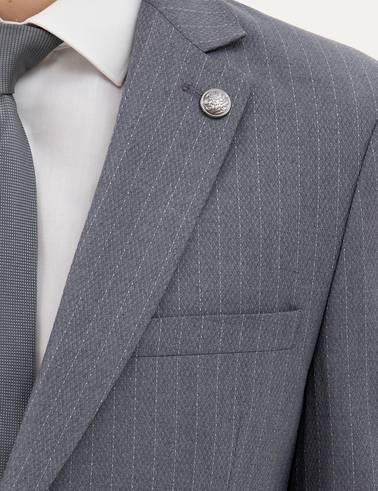 Koyu Mavi Ex. Slim Fit Çizgili Takım Elbise
