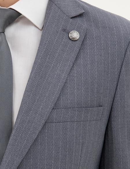 Koyu Mavi Ex. Slim Fit Çizgili Takım Elbise - 50287193005