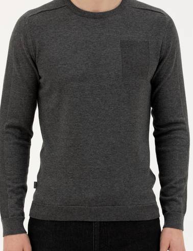 Koyu Gri Slim Fit Bisiklet Yaka Triko Kazak