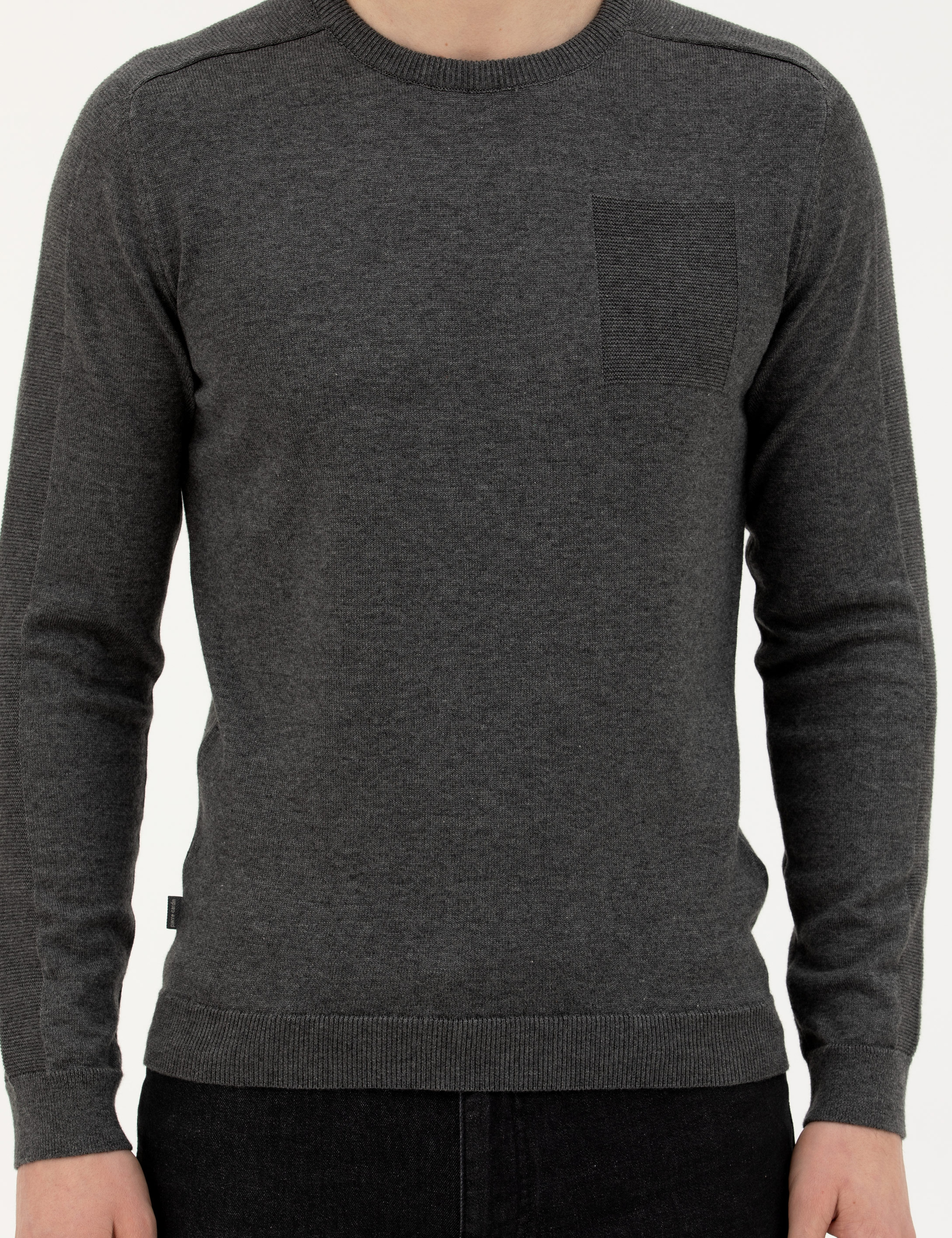 Koyu Gri Slim Fit Bisiklet Yaka Triko Kazak