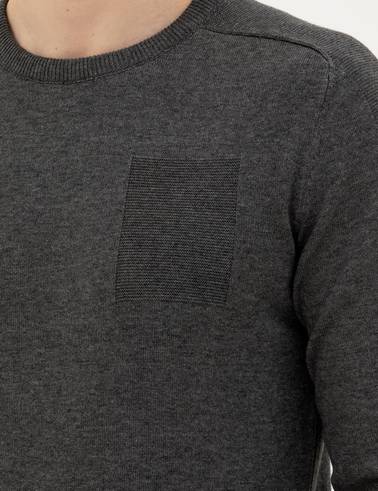Koyu Gri Slim Fit Bisiklet Yaka Triko Kazak
