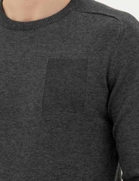 Koyu Gri Slim Fit Bisiklet Yaka Triko Kazak - 50281779007