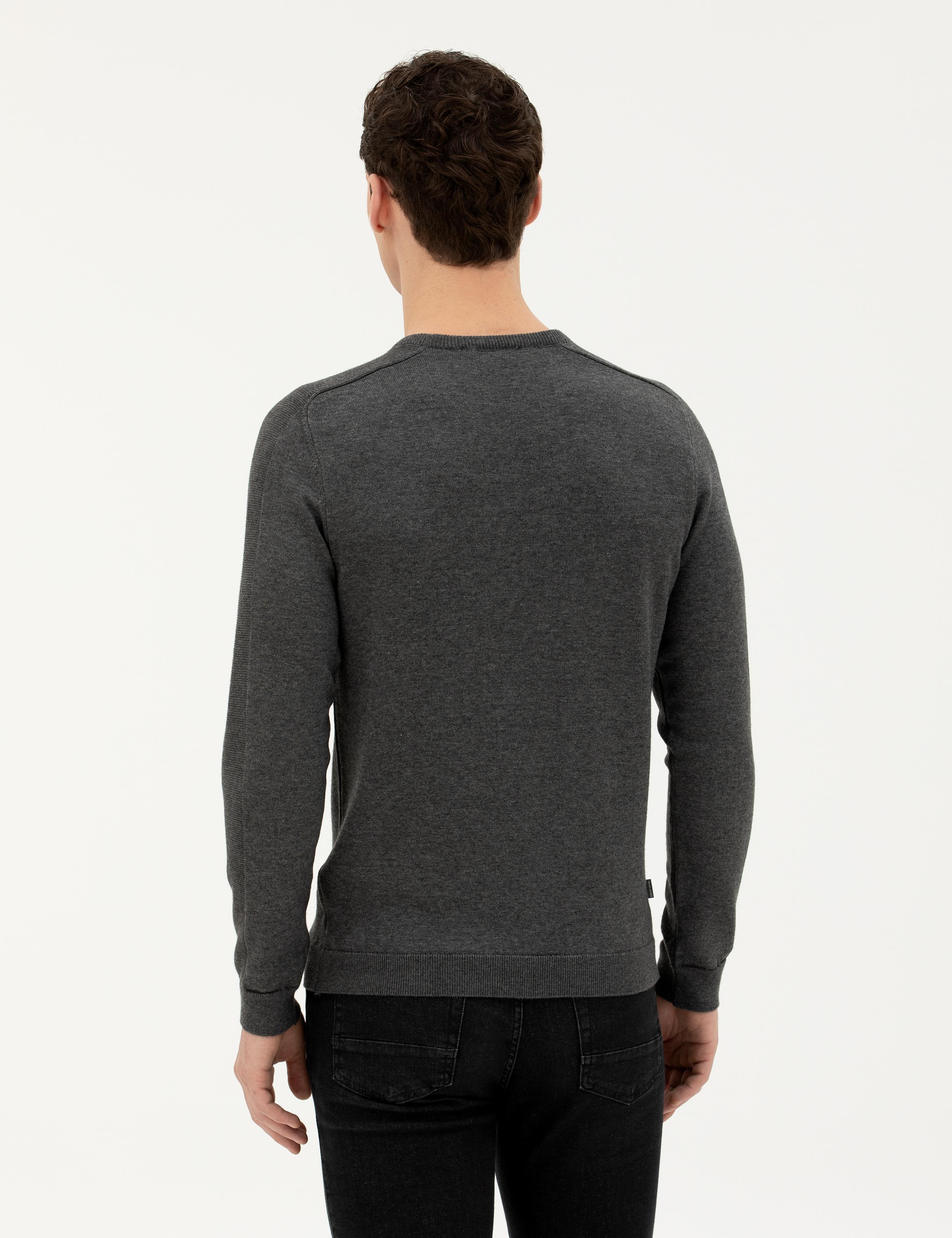 Koyu Gri Slim Fit Bisiklet Yaka Triko Kazak