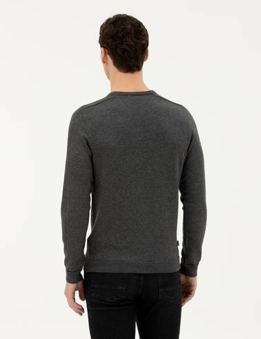 Koyu Gri Slim Fit Bisiklet Yaka Triko Kazak