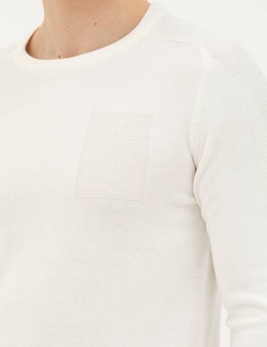Ekru Slim Fit Bisiklet Yaka Triko Kazak