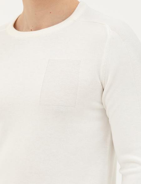 Ekru Slim Fit Bisiklet Yaka Triko Kazak - 50281779011