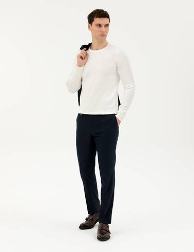 Ekru Slim Fit Bisiklet Yaka Triko Kazak
