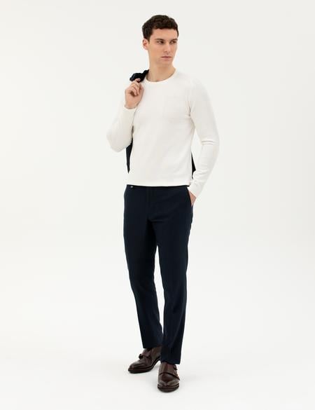 Ekru Slim Fit Bisiklet Yaka Triko Kazak - 50281779011