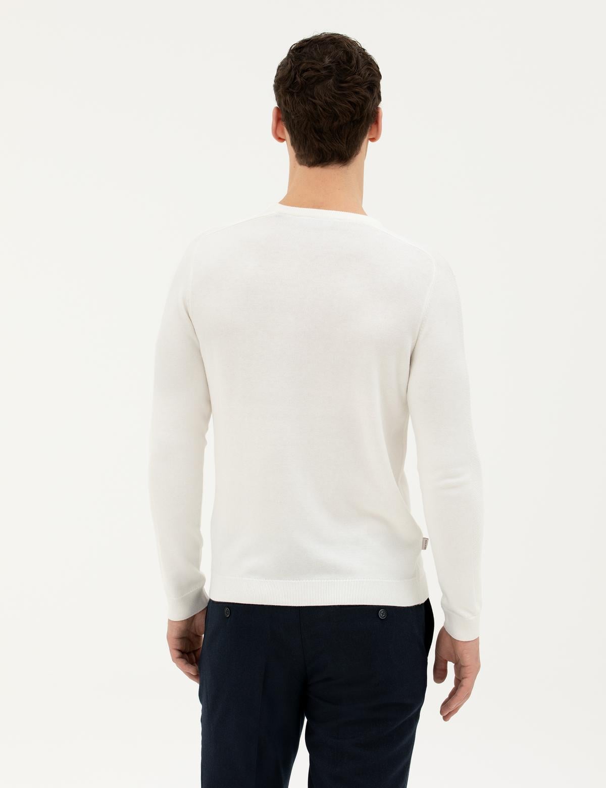 Ekru Slim Fit Bisiklet Yaka Triko Kazak - 50281779011