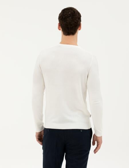 Ekru Slim Fit Bisiklet Yaka Triko Kazak - 50281779011