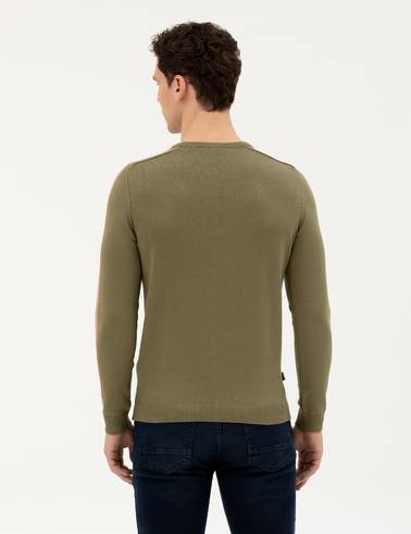 Haki Slim Fit Bisiklet Yaka Triko Kazak