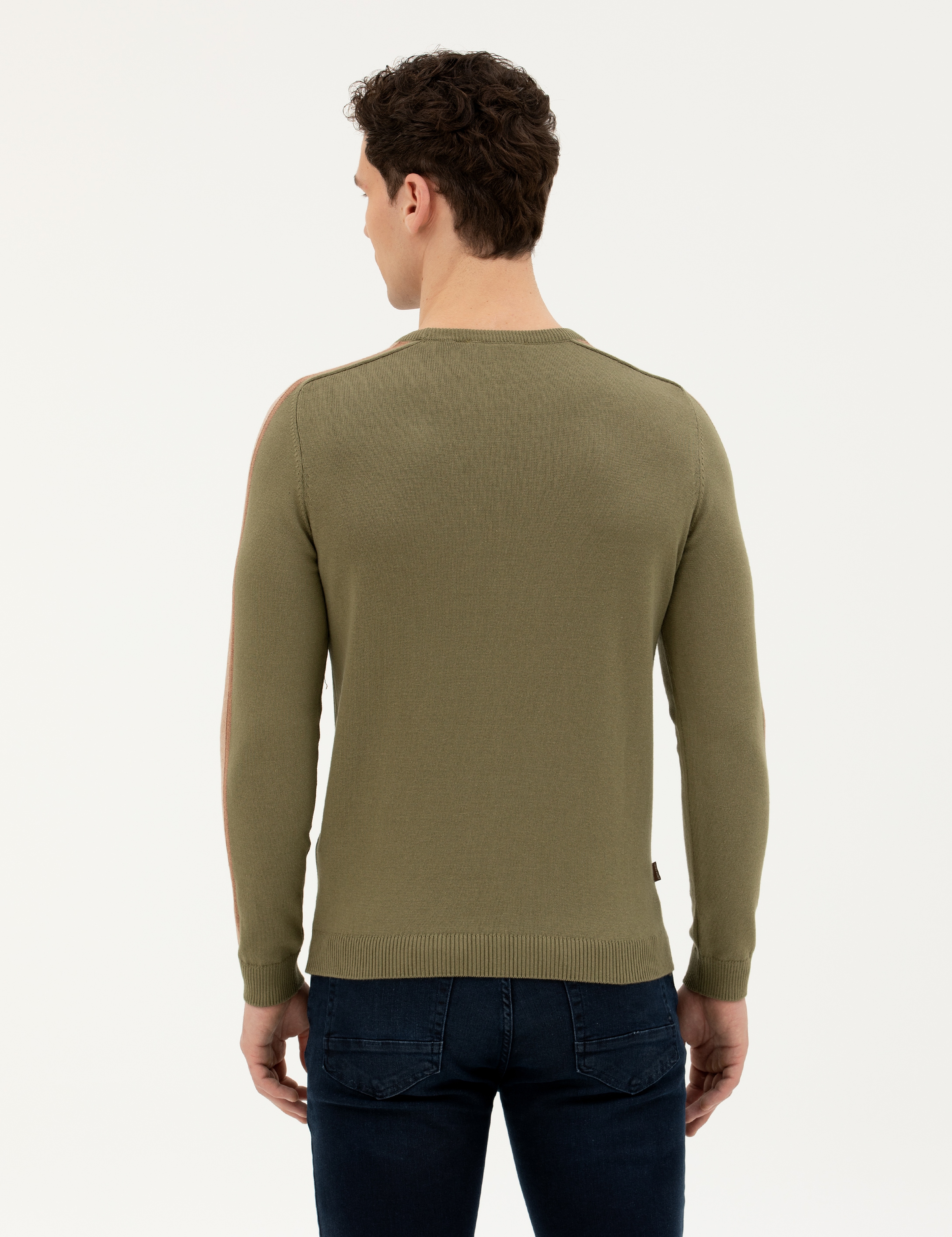 Haki Slim Fit Bisiklet Yaka Triko Kazak - Image 5