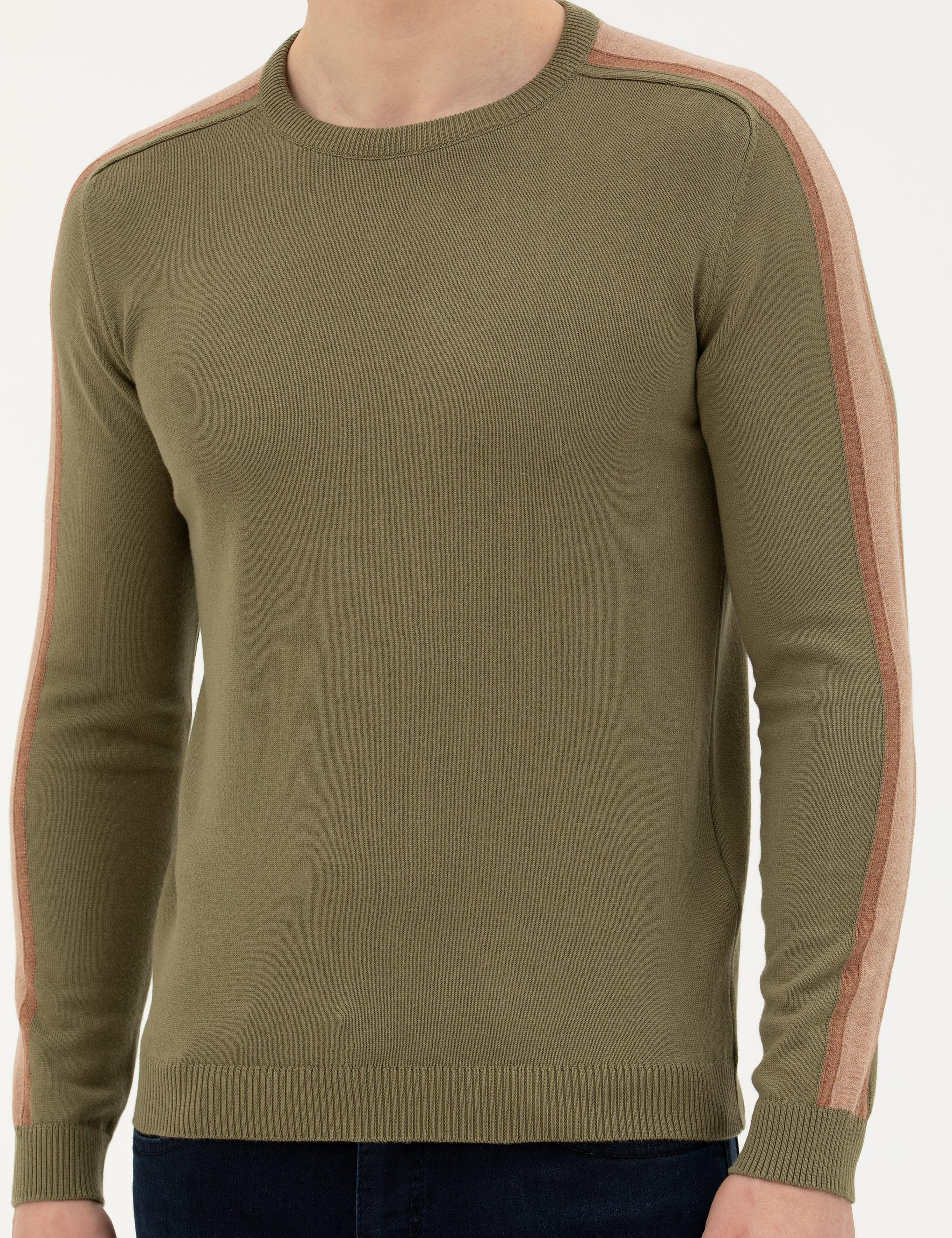 Haki Slim Fit Bisiklet Yaka Triko Kazak